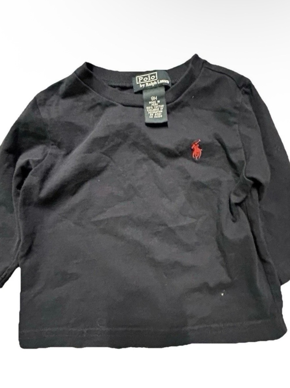 Baby Boy Polo Ralph Lauren Navy Blue Long Sleeve Shirt Size 6-9 Months